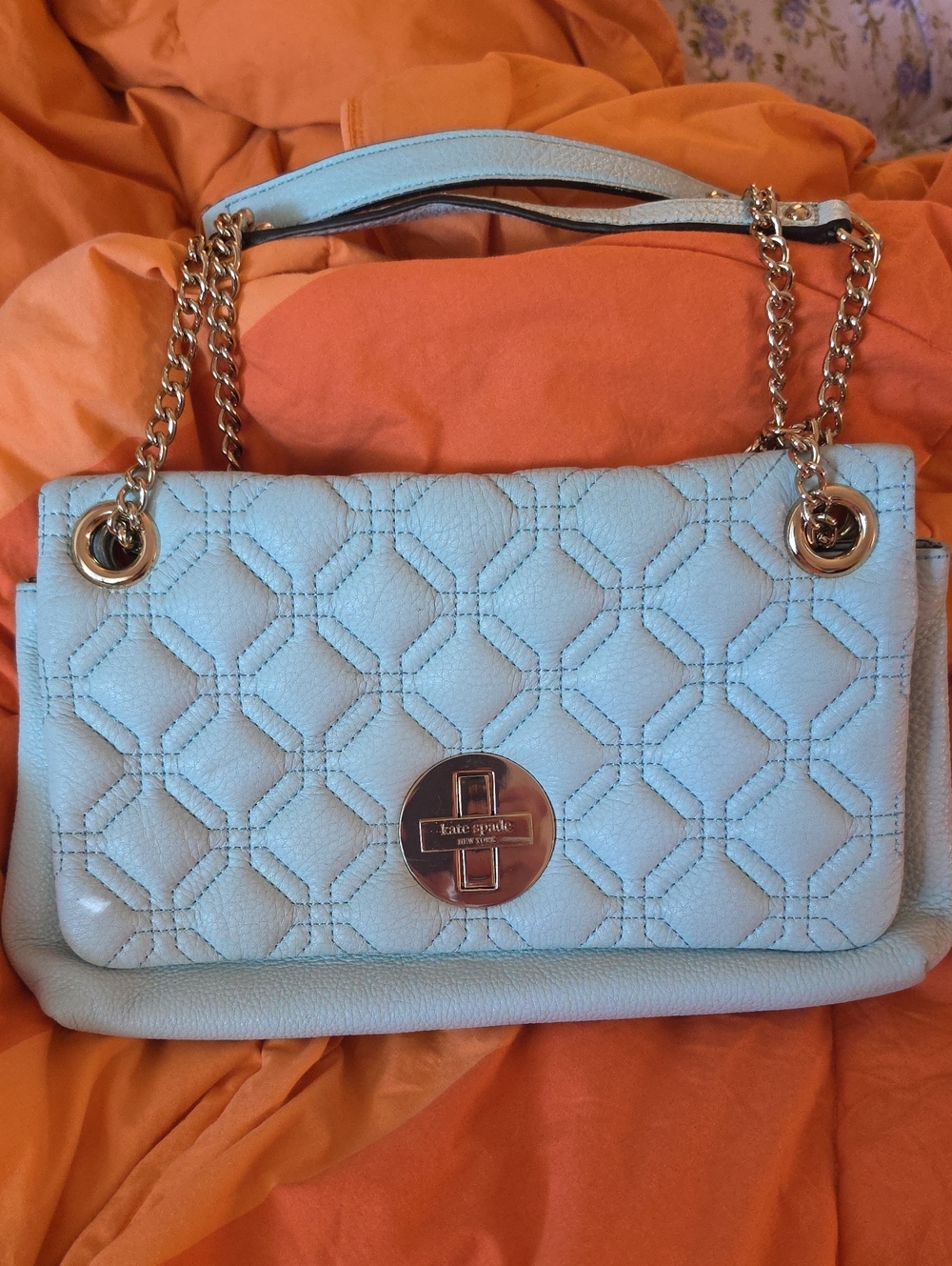 kate spade Quilted Pale Blue Shoulder Bag with Gold Hardware